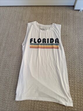 Modern Lux White 'Florida' Graphic Tank with Retro Stripes sz M
